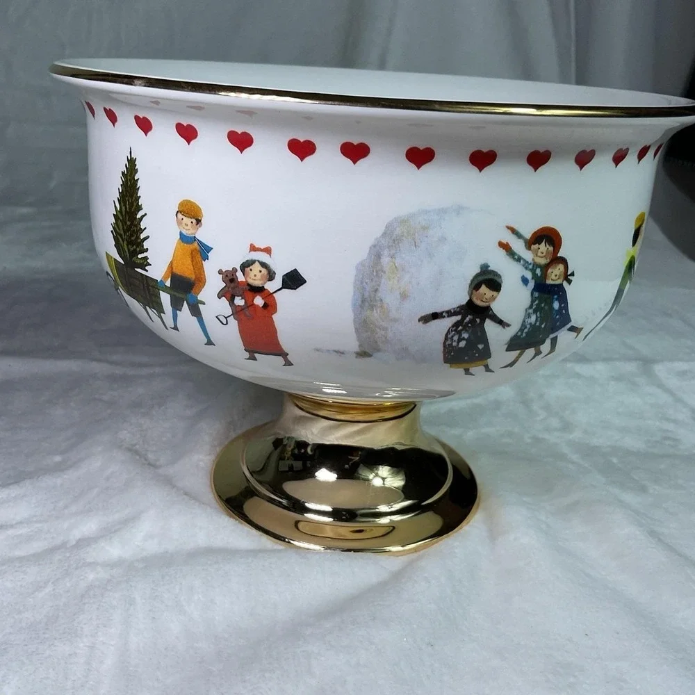 Charles Wysocki Christmas Love 2000 Pedestal Compote Bowl Teleflora Holiday VTG